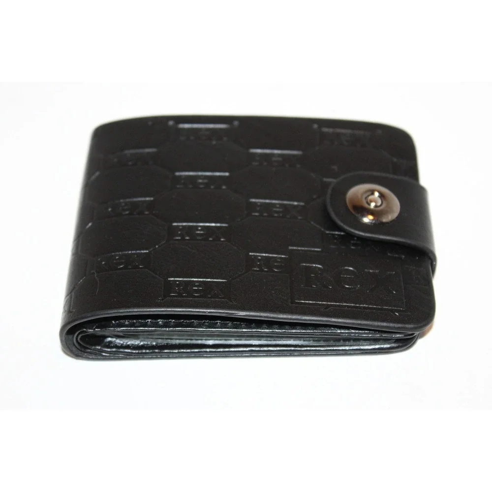 New BVEI'S Men's Black Faux Leather Rex Embossed Bi-Fold Wallet Snap Button NIB‎
